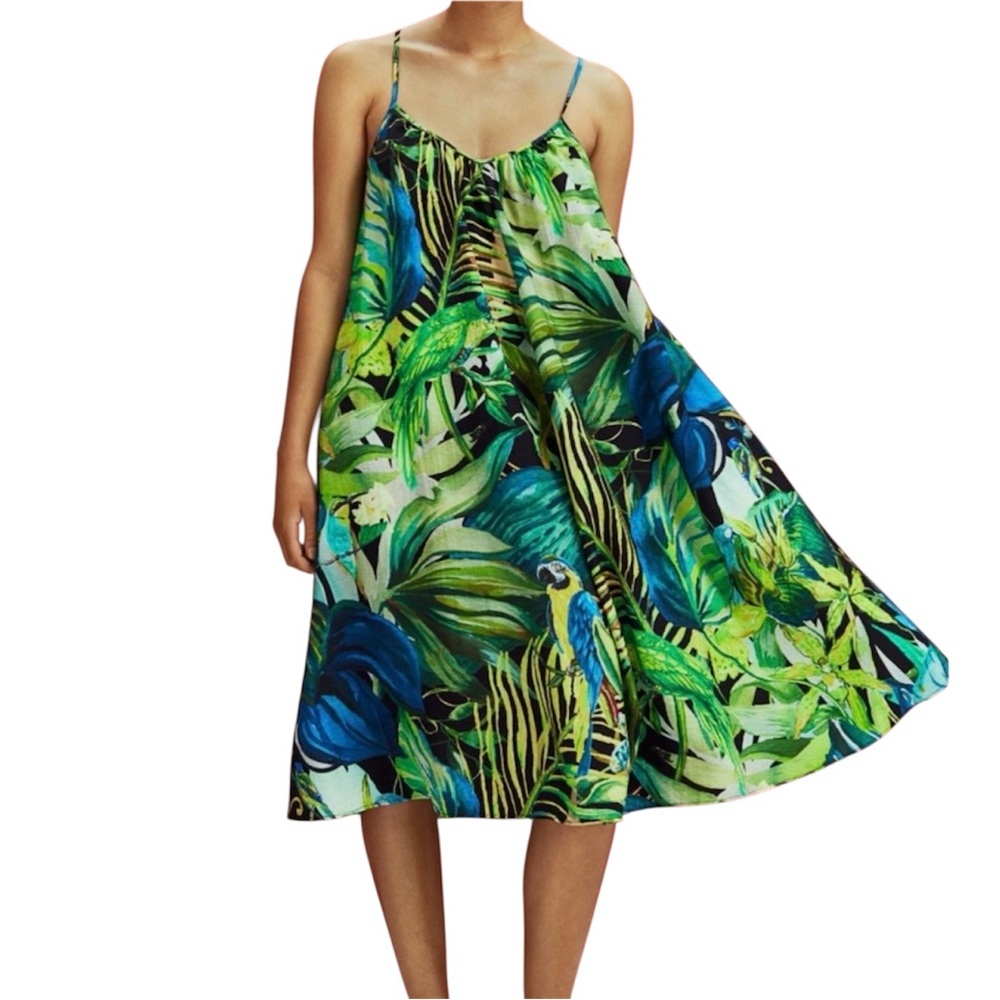 H & M Tropical Print A-line Midi Dress